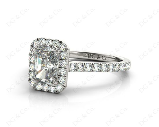 Radiant Cut Halo Diamond Engagement Ring with Claw Set Centre StonePave Setting side Stones  in Platinum