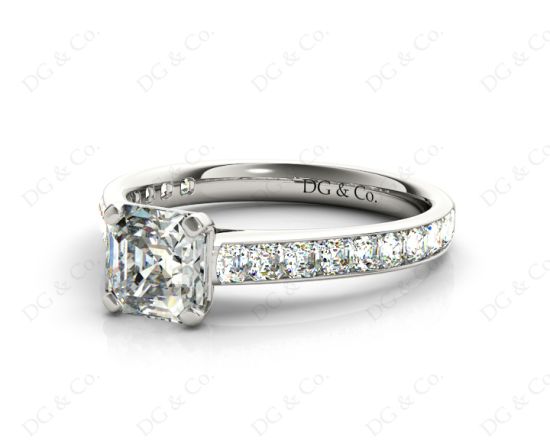 Asscher Cut Diamond Engagement Ring with Four Prong set centre stone in Platinum