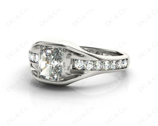 Radiant Cut Diamond Ring with Tension set centre stone in Platinum