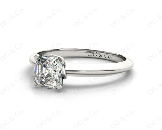 Asscher Cut Four Claw Set Diamond Ring on a Plain Knife Edge Band in Platinum