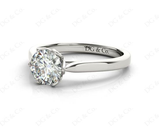 Round Cut Six Claw Set Diamond Ring with Plain Band in Platinum