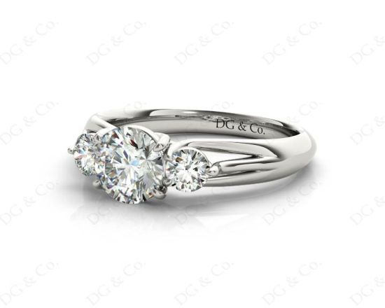 Round Cut Trilogy Diamond Engagement Ring cross-over setting in Platinum