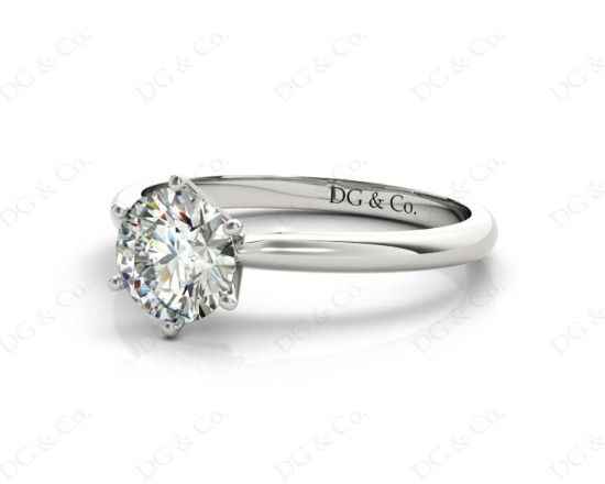 Solitaire Round Cut 6 Claw Diamond Engagement Ring With A Tapered Band  In 18K White