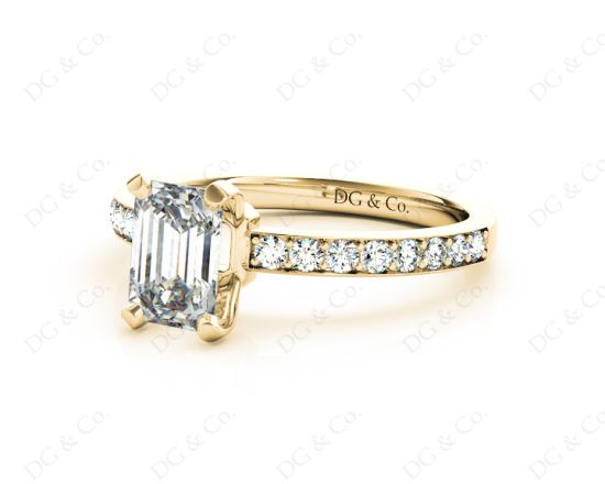 Emerald Cut Diamond Engagement Ring with Four Prong set centre stone   in 18K Yellow