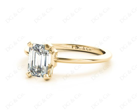 Emerald Cut Classic Four Claws Diamond Solitaire Ring in 18K Yellow