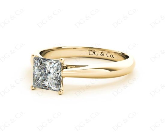 Princess Cut Four Claw Set Diamond Ring   in 18K Yellow