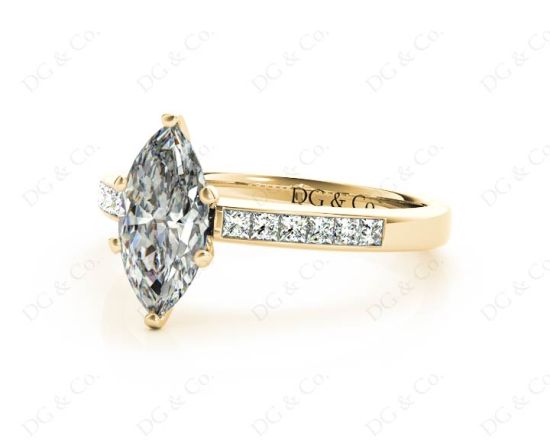 Marquise Cut Diamond Engagement ring with six claws centre stone in 18K Yellow