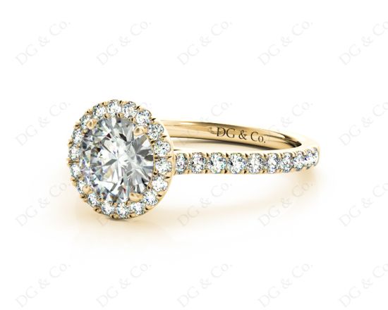 Round Cut Halo Diamond Engagement Ring with Claw Set Centre Stone in 18K Yellow
