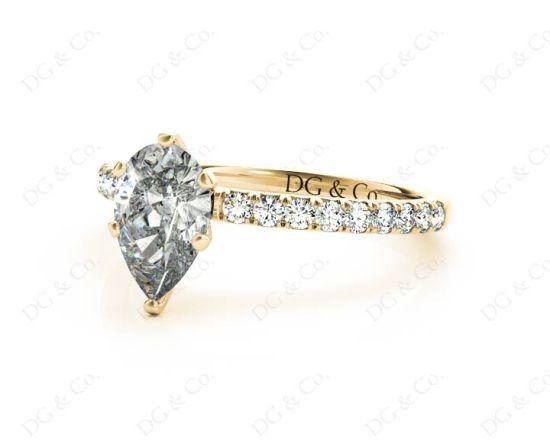 Marquise Cut Claw Set Diamond ring with pave set side stone in 18K Yellow