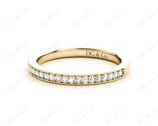 Diamond Wedding Band with Milgrain Setting Stones in 18K Yellow