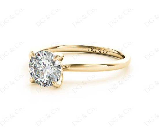 Round Cut Four Claw Set Diamond Ring with Plain Band in 18K Yellow