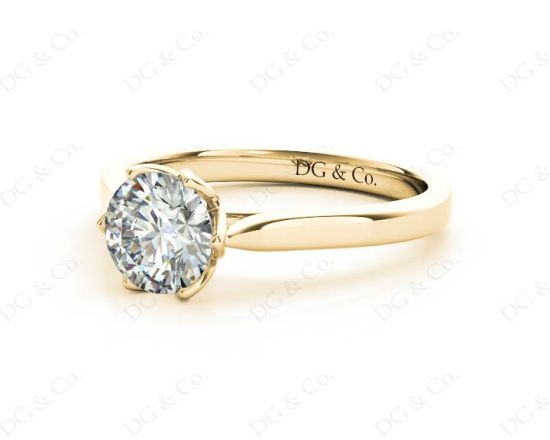 Round Cut Six Claw Set Diamond Ring with Plain Band in 18K Yellow