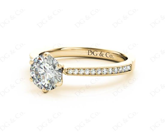 Round Cut Six Claw Set Diamond Ring with Round cut Diamonds  in 18K Yellow