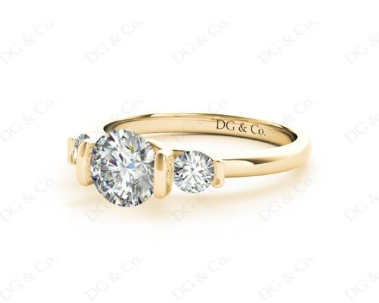 Round Cut Classic Trilogy Tension Set Diamond Ring in 18K Yellow