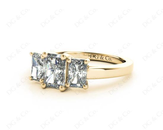 Radiant Cut four Claw Trilogy Diamond Engagement Ring in 18K Yellow