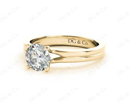 Solitaire Split Band Round Cut Four Claw Diamond Ring. in 18K Yellow