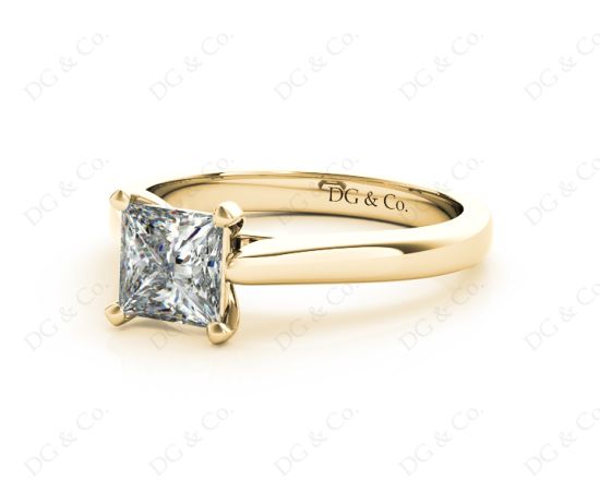 Princess Cut Diamond Engagement Ring with Claw set centre stone in 18K Yellow