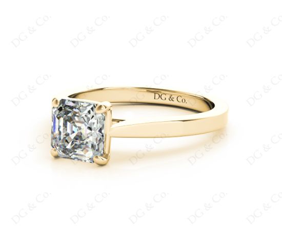 Asscher Cut Solitaire Diamond Engagement Ring with 4 Claw set centre stone in 18K Yellow