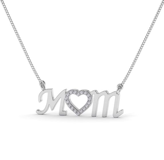 9K White Gold MOM Diamonds Necklace