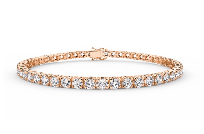 Diamond Tennis Bracelet Lab Grown Double Safety Clasp In 18K Rose Gold 