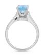 1.26ct Aquamarine Oval Cut 4 Claw Diamond Ring Pave Setting Side stones In 18K White Gold