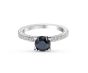 High Setting 4 Claw Black Diamond Engagement Ring With Milgrain Setting Side Stone In 18 Karat White Gold