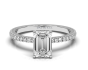 Emerald Cut Hidden Halo Diamond Engagement Ring Four Prong Setting Pave Setting Side Stones  In 18K White Gold 