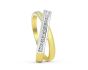 Cross Over Channel Set Round Diamond Ring In 18K White and Yellow Gold