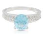 Aquamarine Oval Cut 2 Row Pave Set Diamond Ring In 18K White Gold