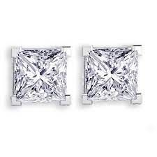 GIA Diamond Stud Earring Princess Cut Corner Claw Setting In 18K White Gold 