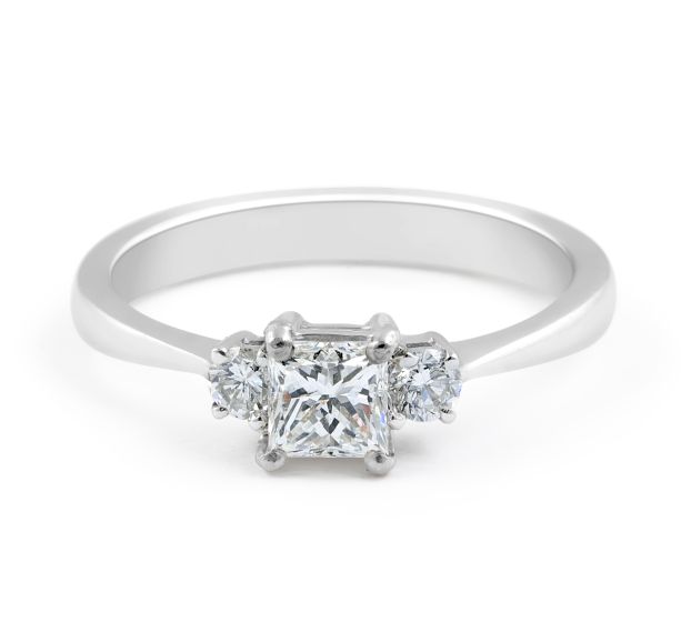 Three-Stone Diamond Engagement Ring in 18 Karat White Gold - Womens Wedding Ring