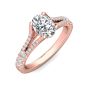 Split Band Style Setting Oval Cut Diamond Engagement Ring Pave Setting Side Stones In 18K Rose Gold 