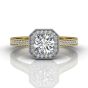 Vintage Round Cut Halo Diamond Engagement Ring With Four Claw Setting Centre Stone-18K Yellow