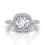 Round Cut Halo Diamond Engagement Ring Four Claw Pave Setting side stones -18K White