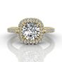 Round Cut Halo Diamond Engagement Ring Four Claw Pave Setting side stones -18K Yellow