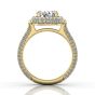 Round Cut Halo Diamond Engagement Ring Four Claw Pave Setting side stones -18K Yellow