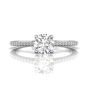 Round Cut Claw Set Hidden Halo Diamond Ring With Pave Set Side Stone-18K White