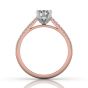 Round Cut Claw Set Hidden Halo Diamond Ring With Pave Set Side Stone-18K Rose