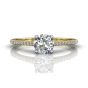 Round Cut Claw Set Hidden Halo Diamond Ring With Pave Set Side Stone-18K Yellow