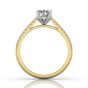 Round Cut Claw Set Hidden Halo Diamond Ring With Pave Set Side Stone-18K Yellow