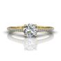 Round Cut Claw Set Hidden Halo Diamond Ring With Pave Set Side Stone-18K Yellow