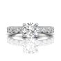 Round Cut Bright and Raised Claw Set Diamond Ring With Pave Set Side Stone -18K White