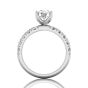 Round Cut Bright and Raised Claw Set Diamond Ring With Pave Set Side Stone -18K White