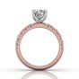 Round Cut Bright and Raised Claw Set Diamond Ring With Pave Set Side Stone -18K Rose