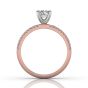 Round Cut Claw Set Diamond Ring With Pave Set Side Stone-18K Rose