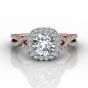 Cushion Cut Halo Diamond Engagement Ring Four Claw Setting With a Twist Band Pave Setting -18K Rose