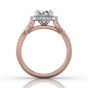 Cushion Cut Halo Diamond Engagement Ring Four Claw Setting With a Twist Band Pave Setting -18K Rose