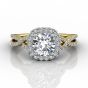 Cushion Cut Halo Diamond Engagement Ring Four Claw Setting With a Twist Band Pave Setting -18K Yellow