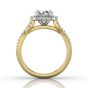 Cushion Cut Halo Diamond Engagement Ring Four Claw Setting With a Twist Band Pave Setting -18K Yellow