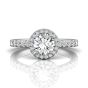 Round Cut  4 Claw Halo Diamond Engagement Ring with Pave Side Stones-18K White